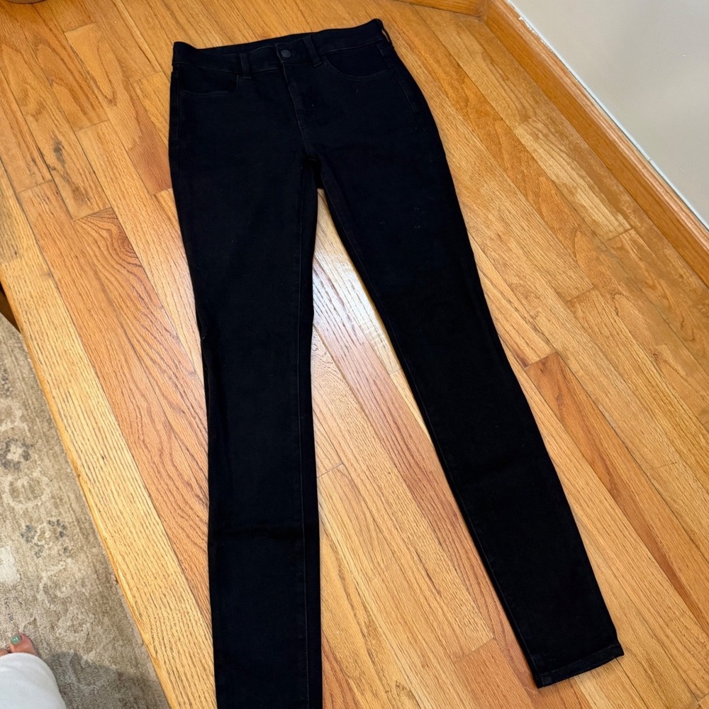 American Eagle Women Black High Waisted Skinny Jeans Long Size 4 Stretch Denim
